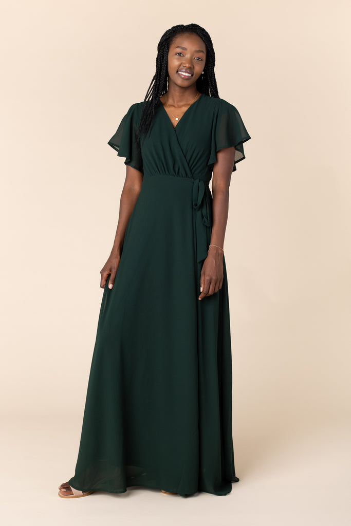 Naples Flutter Sleeve Wrap Maxi - Forest Green – Arbor and Co